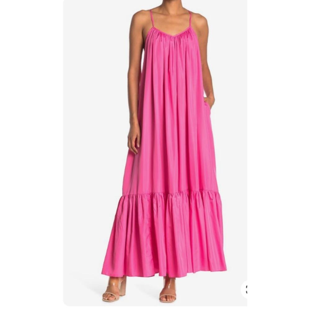 Tov Elegance Spaghetti Strap Flowy Maxi Rideau Dress Size 42 Fushia Pink NEW